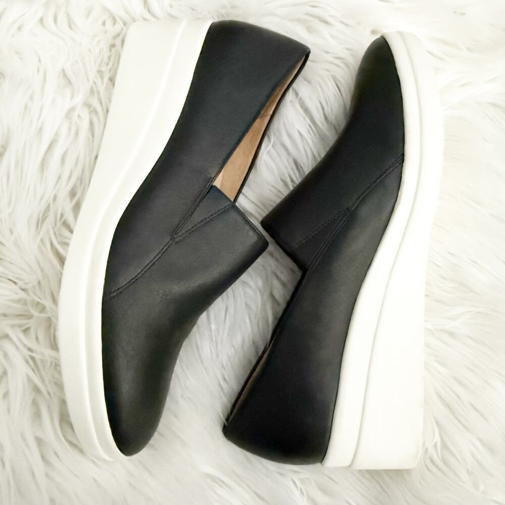 NATURALIZER | Sandra Slip-on Wedge Black White Smooth Faux Leather Slide | 10 - Picture 2 of 8